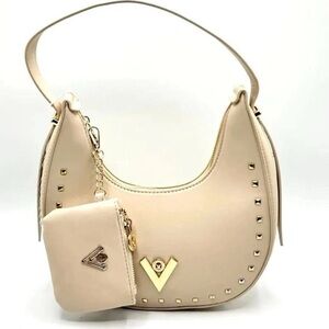 Valentino Orlandi Cream Gold Shoulder Bag with Crescent Design